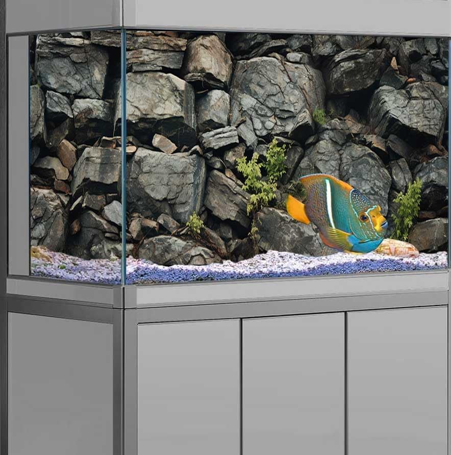 72X16IN Stone Aquarium Background, Rock Fish Tank Background, Natural Rocky Glass Terrarium Background with 8 EVA Double-Sided Tape