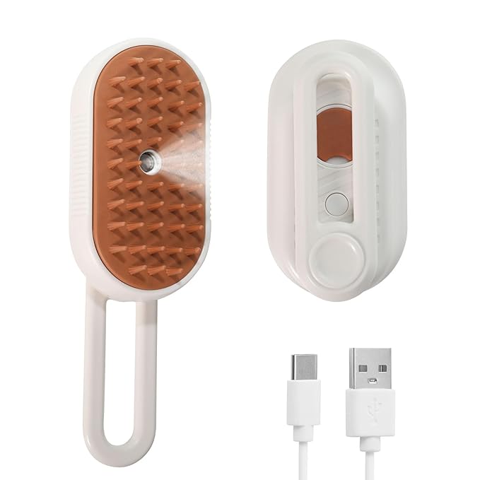 3-in-1 Cat Steam Brush for Shedding, Rechargeable Cat Brush with Gentle Mist, Pet Hair Steam Brush for Cats and Dogs, Spritz Defur Comb for Cats (White)
