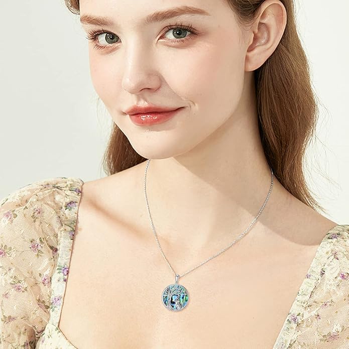 TOUPOP Tree of Life Animal Necklace 925 Sterling Silver Crystal/Abalone Shell Animal Pendant Jewelry Birthday Mothers Day Gifts for Women Mom Wife Her
