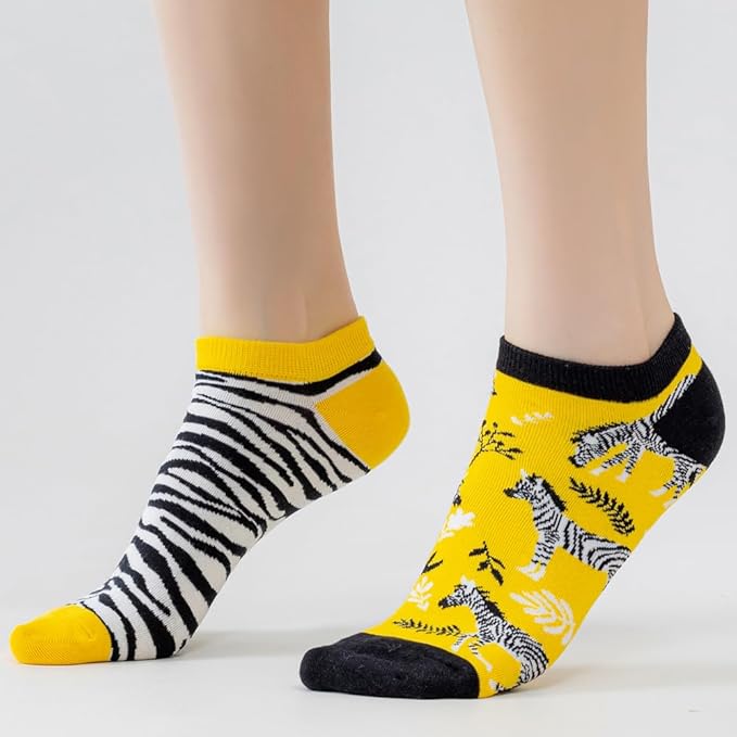 2 Pairs Funny Cartoon Animal Print Cotton Ankle Socks for Women Teens