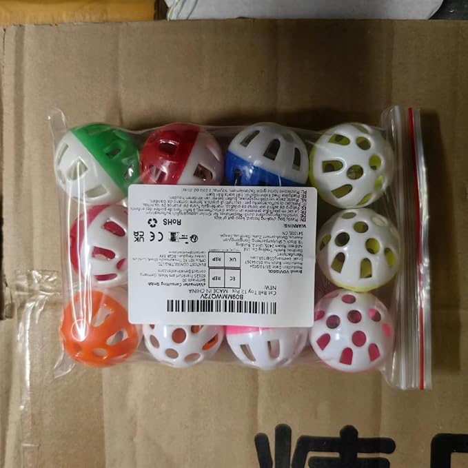 12PCS 4CM Cat Toy Ball with Bell, Pet Toy Cat Bell Ball Cat Toy with Bell Cat Jingle Balls for Cats Kitten, Plastic Cat Toys Jingle Balls Pounce Chase Rattle Ball Toys Random Color