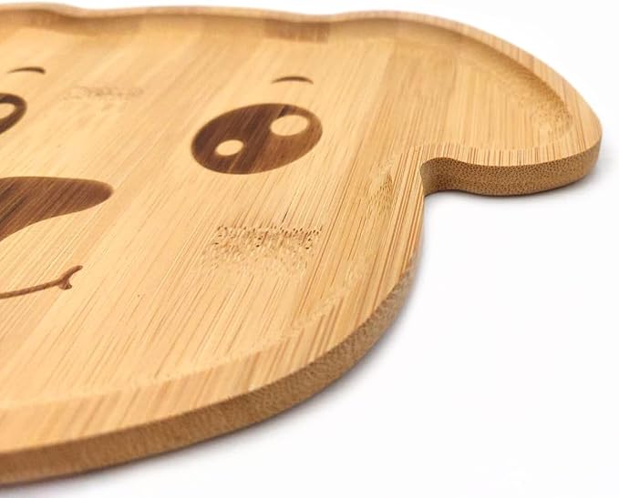 4915, Bamboo Food Plate for Snacks Appetizer Fruit Vegetable | Children Meal Plate | Picnic Kitchen Party | Eco-Friendly Plates, Dog Face Shaped, 9.75"X6.75", 1 Pack