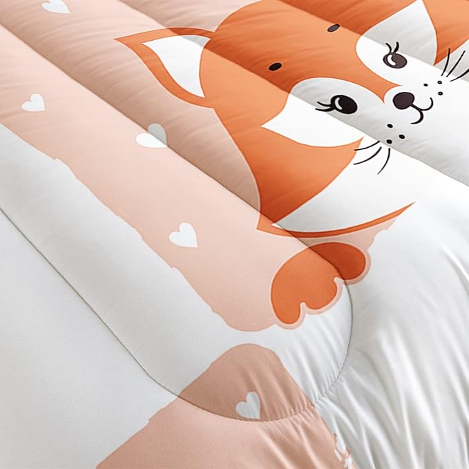 AILONEN Fox Comforter Set, Full Size, Cute Fox Quilt for Teen Girls & Kids, Animal Pattern Printed Superior Kids Bedding Set, Microfiber Fabric, 3 Piece Set (1 Comforter & 2 Pillowcases)