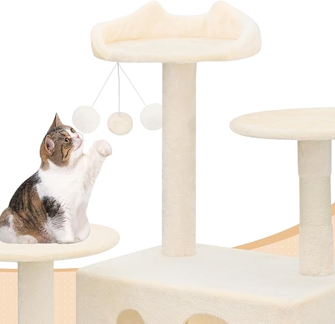 MoNiBloom Cat Tree, 77 Inch Cat Tree Tower with 2 Condo, Tall Cat Tower with Scratching Post, Cat Climbing Tower, Cat Tree for Indoor Cats, Beige