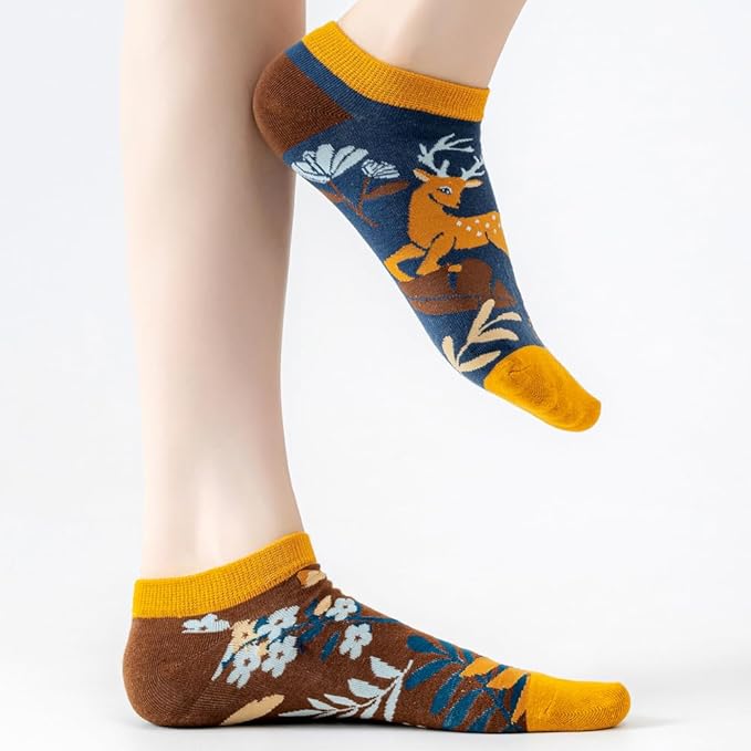 2 Pairs Funny Cartoon Animal Print Cotton Ankle Socks for Women Teens