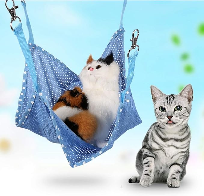 HEEPDD Cat Cage Hammock, Summer Breathable Mesh Hanging Bed Soft Pet Rest Sleepy Pad for Cats Puppy Ferrets Rabbits Other Small Animals(Blue L) Mice & Animal Toys