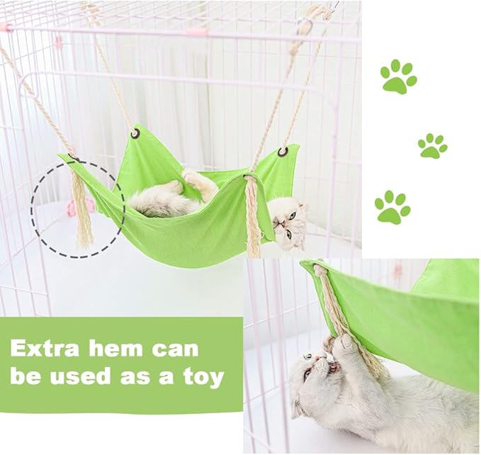 Cat Hammock, Breathable Pet Cage Hammock, Cat Hanging Bed with Metal Carabiners and Tassels, Cat Hanging Hammock for Cage, Hammocks for Kittens, Rabbits, Small Dogs (Green)