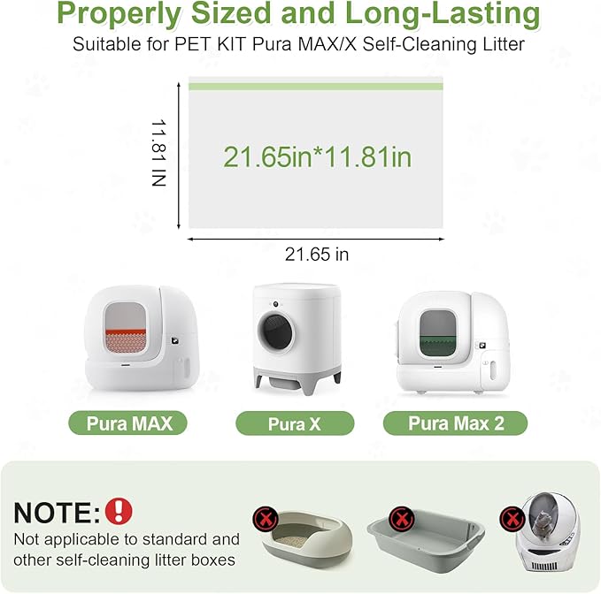 120 Pack Cat Litter Box Liners for PET KIT Pura MAX & X, Extra Thick Heavy Duty Drawstring Self-Cleaning Robot Litter Bags, Leak-proof Disposable Replaced Pet Kitty Poop Trash Bag 21.7" * 11.8"