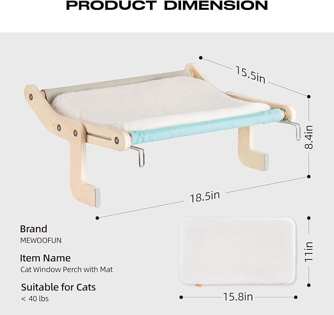 Cat Window Perch Cat Window Hammock Seat for Indoor Cats Sturdy Adjustable Steady Cat Bed Providing All-Around Sunbath Space Saving Washable Holds Up to 40 lbs (Blue with pad)