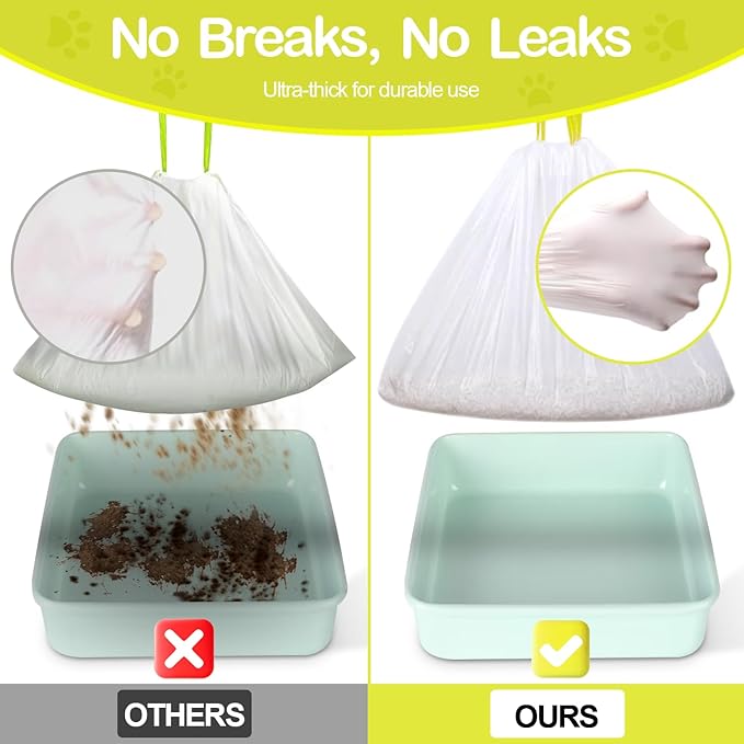 24 PACK Jumbo Cat Litter Box Liners, Tear Resistant Heavy Duty Cat Litter Bags with Drawstring, Pre-Separated for Easy Access, Easy Cleanup