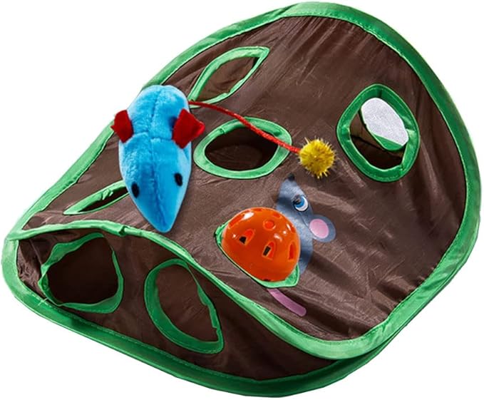 Alnicov 9 Mouse Hole Cat Interactive Toys,Polyester Cat Intelligence Toys Training Toys Cat Accessories Easy to Set Up Cat Supplies