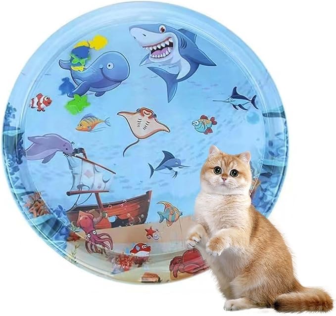 Sensor Water Playmat for Cats, Water Mat for Puppy Play, Sensory Water Mat for Cats, Durable Water Sensory Playmat for Pet Play, Water Sensor Mat, Water Sensory Pad Water Play, Medium(Round)