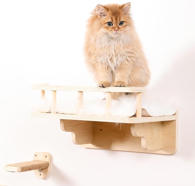 Cat Wall Shelf with 3 Cat Wall Steps,Cat Wall Shelves with Plush Coverd,Cat Climbing Shelf for Indoor Cat,Cat Wall Furniture Cat Shelf for Wall (Wood)