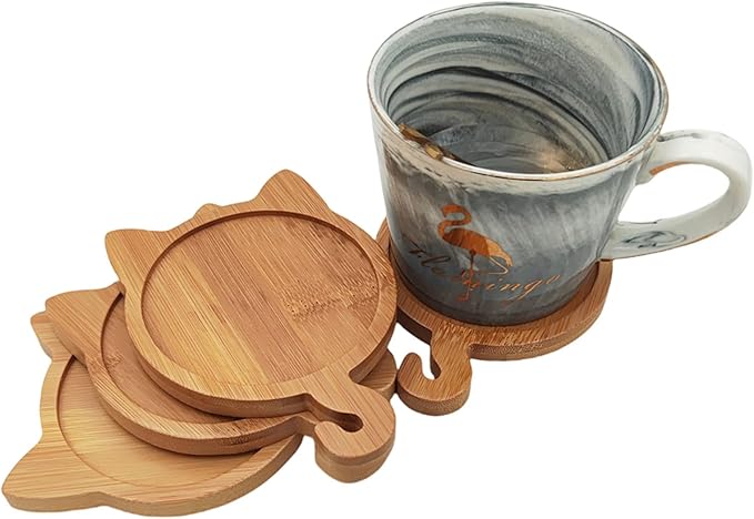 4PCS Mosaic Bamboo Coasters for Crafts, Blank Base Trays, Drinking Cup Coaster, Plant Coaster, Art Plate,DIY Mosaic Supplies (Cat)