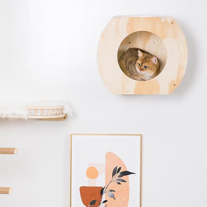 Cat Wall Shelves Cat Wall Furniture, Cat Shelf with 3 Cat Wall Steps,Cat Shelves for Wall Large Cats Set,Cat Wall Bed with Plush Covered, Wall Mounted Cat Climbing Shelf for Indoor Cats