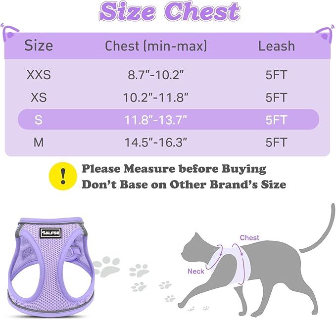 Cat Harness and Leash for Walking Escape Proof, Adjustable Kitten Vest Harness Reflective Soft Mesh Puppy Harness for Outdoor, Comfort Fit, Easy to Control (Purple, S)