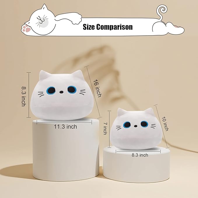 16” White Cat Plush Toys, Cute Cat Pillow Soft Baby Plushies for Kids, Cat Stuffed Animals Kawaii Plush Toys Gift for Boys Girls (White, 16 Inch)