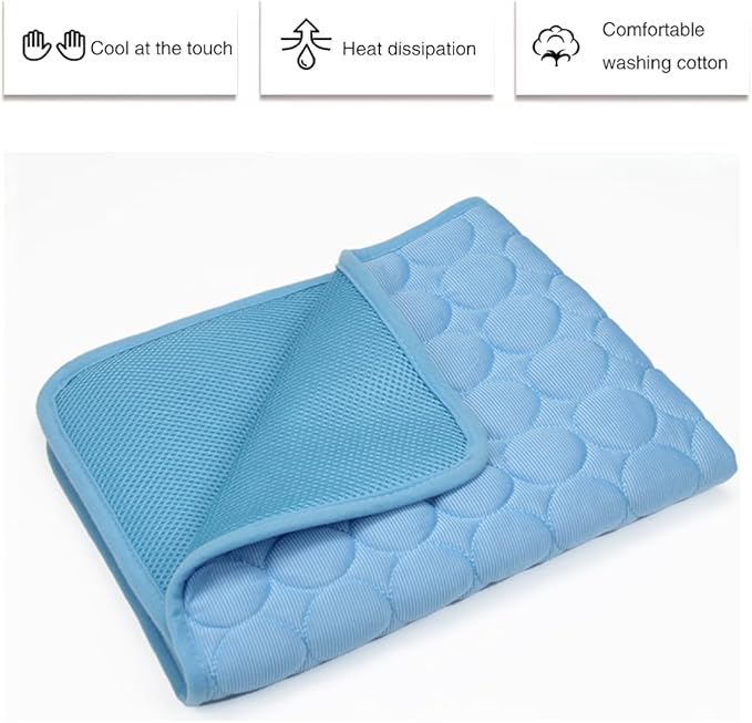 Pet Cooling Mat Cooling Fiber - Washable Non-Toxic Pet Indoor Outdoor Bed, Foldable Pee Pads for Dogs Settle Mat Cooling Dog Blanket Cat Cooling Pad (Blue, Small)