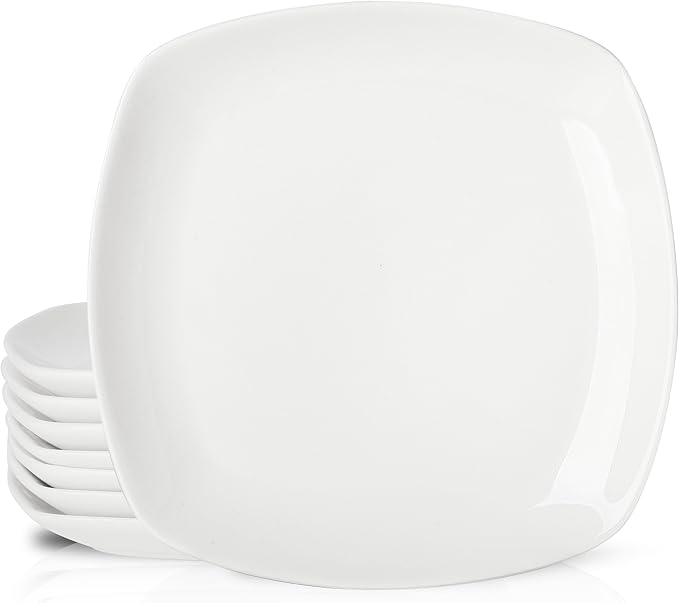 8 Pack Ceramic Appetizer & Dessert Plates, 7 inch White Square Dinner/Salad Plates for Snacks, Side Dishes, Casual Hosting, Dishwasher & Microwave Safe