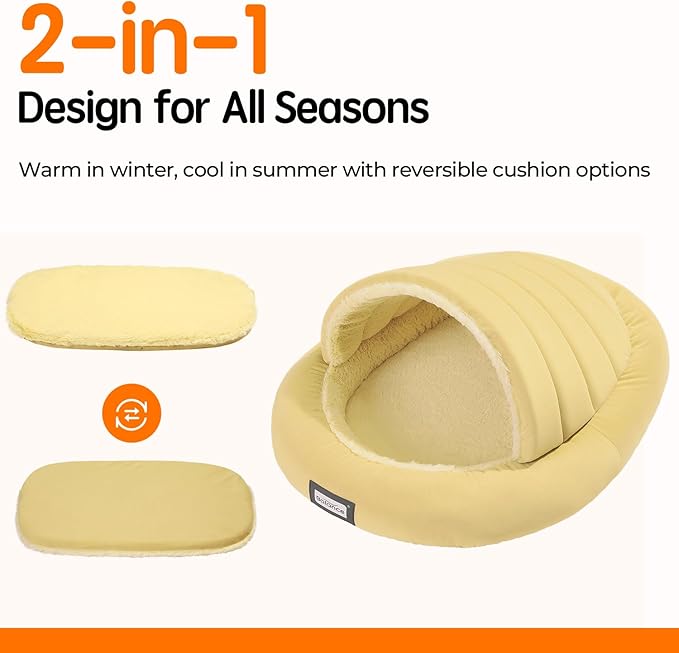 BALANCE 2 in 1 Cat Bed Cave for Kittens and Small Dogs, Cat Tents for Indoor Cats, Covered Cat Beds with Removable Cushion, Calming Cat Nest, Cat Hideaway, Washable Cat House with Non-Slip Bottom