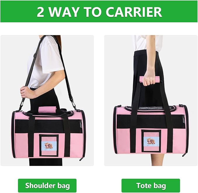 20" Large Cat Carrier Soft Sided Carrier for Cats Under 25 lbs, Folding Dog Carrier 20" Carrier for 2 Cats Travel Carrier -Large- Pink