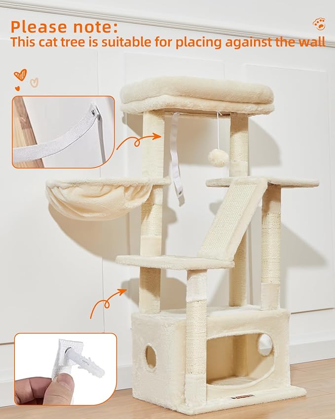 Taoqimiao Cat Tree,38.2-Inch Cat Tower for Indoor Cats,Suitable for Kittens with Luxurious cat condo with Adjustable Baskets and Luxurious Perch Beige MS029SM
