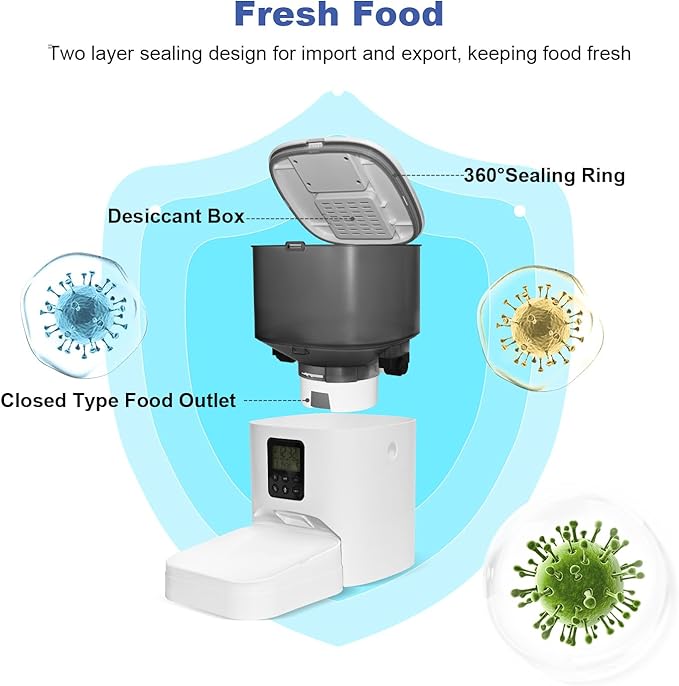 Automatic Cat Feeder, 4L Cat Food Dispenser with 10s Voice Recorder, Pet Feeder up to 8 Meals per Day, Timed Cat Feeder with Dry Food Sealed Ring (White, 4L-Basic)