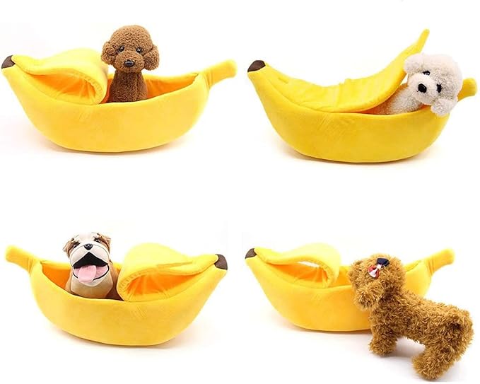 SEIS Winter Cat Banana Bed Dog House Warm Boat Pet Sleep Nest Cotton Cushion Coral Fleece Dog Pad Cat Mat (M)
