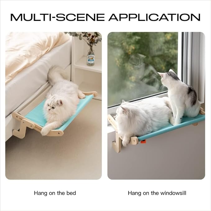 MEWOOFUN Cat Window Perch Lounge Mount Hammock Window Seat Bed Shelves for Indoor Cats No Drilling No Suction Cup (Blue/Grey)