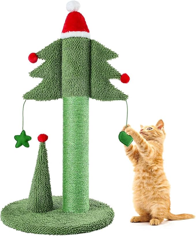 BOLUO Cat Scratching Post Tall Ceder Christmas Cat Trees for Adult Large Cats Scratcher Cute Toy Kitten Kitty Sisal Scratch with Teaser Ball Indoor Outdoor 31 inch
