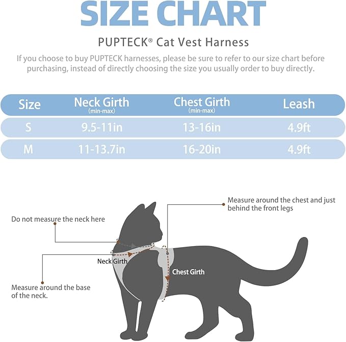 PUPTECK Cat Harness and Leash Set Escape Proof Reflective Cat Walking Harness Adjustable Soft Breathable Mesh Vest for Small Pets, Sky Blue, S