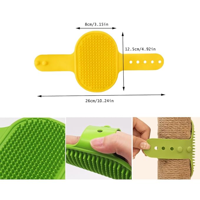 3 Pack Cat Self Groomer Scratcher Rubber Wrap Pad Grooming Brush Massage Comb with Adjustable Strap Scratching Post Cover Protector for Cats Tree Furniture Sofa Chair Legs