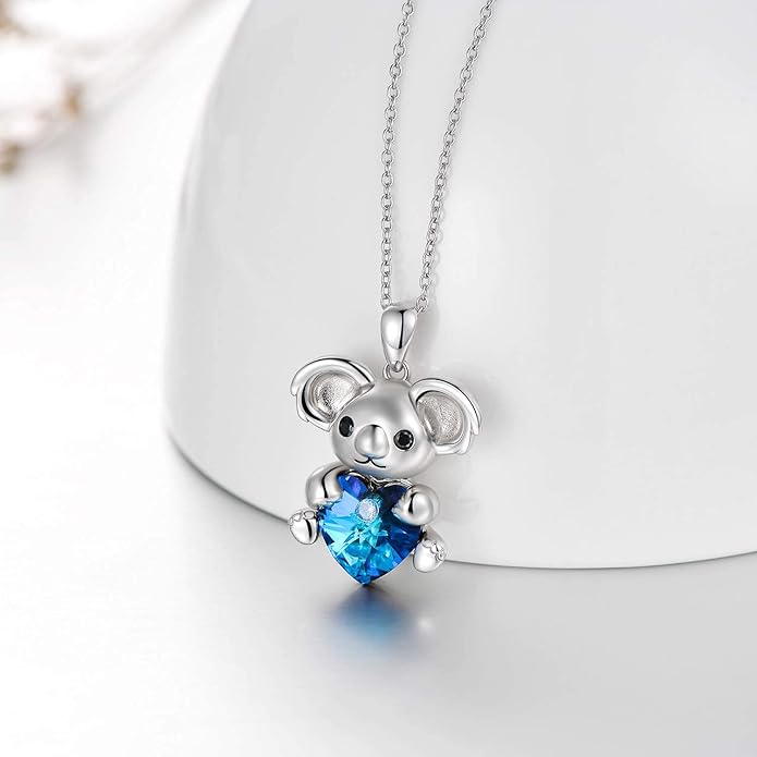 AOBOCO Cute Giraffe Necklace Sterling Silver Heart Pendant with Crystals from Austria - Elephant Koala Animal Pendant for Women