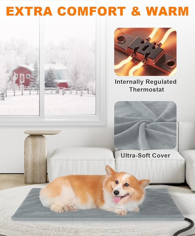 Outdoor Pet Heating Pad for Cat & Dog, Indoor Warming Heated Mat Pad, Adjustable Waterproof Heated Dog Cat Bed with 6 Temperature & 5 Timers Set Auto Off, Pet Heater Warmer Blanket