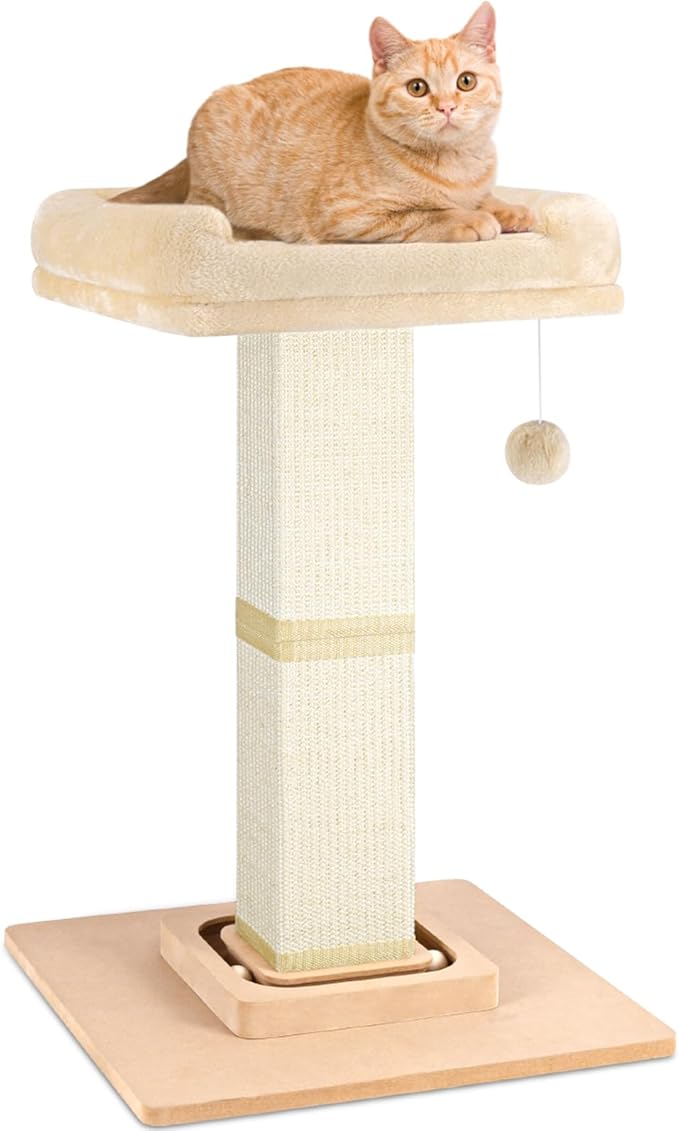 Cat Scratching Post,Heavy Duty and Thicker Scratching Posts for Indoor Cats Adults, Cat Scratcher with Cat Perch, Tall Cat Scratching Post with Bed, Removable Cover, 28 inches