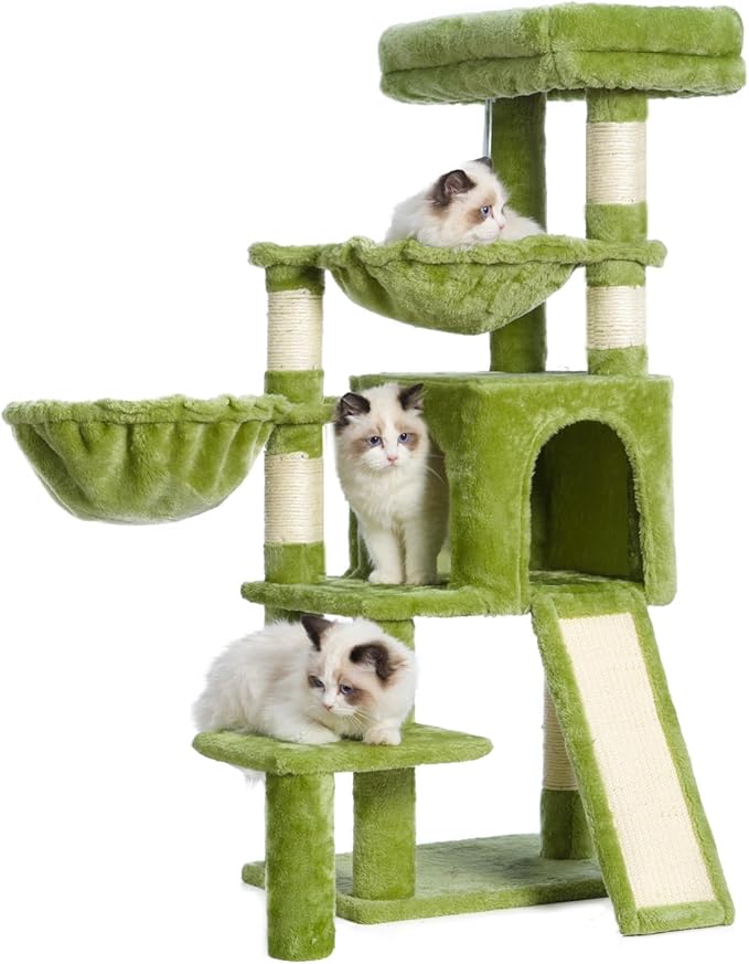 Cat Tree for Small Cats/Kitten, Cat Tower with condo, 2 Baskets, Platform, Scratch Board, Cat Scratching Posts for Indoor Cats, Green GCT003SGR