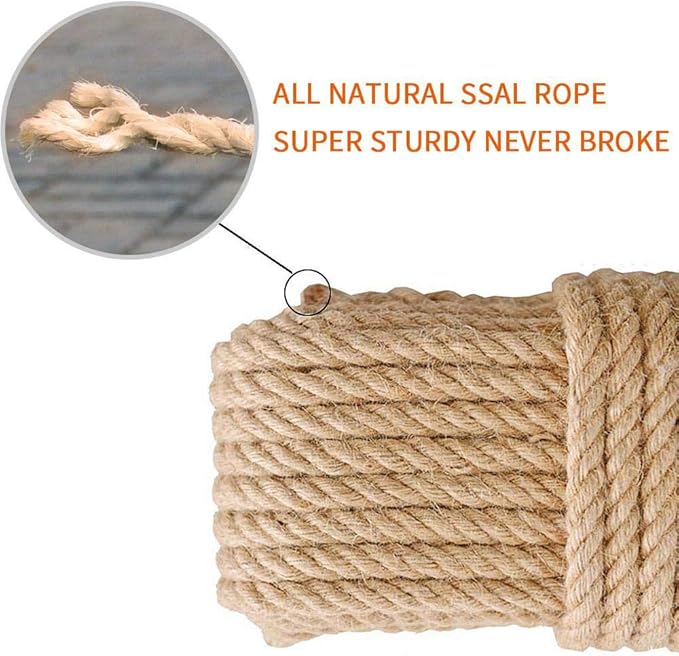 Cat Natural Sisal Rope for Scratching Post Tree Replacement, Hemp Rope for Repairing, Replacement Cat Tree and Tower (6 mm 66 Ft)