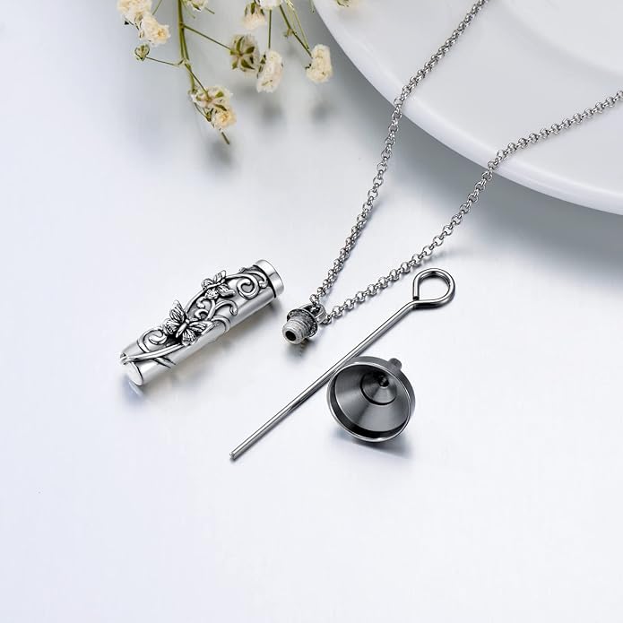 Animal Crystal Urn Necklace For Ashes Sterling Silver Butterfly Dragonfly Bee Phoenix Peacock Hummingbird Fox Angel Wing Pentagram Pentacle Cremation Necklace Heart Teardrop Urn Holder Necklaces For Women Memorial Jewelry