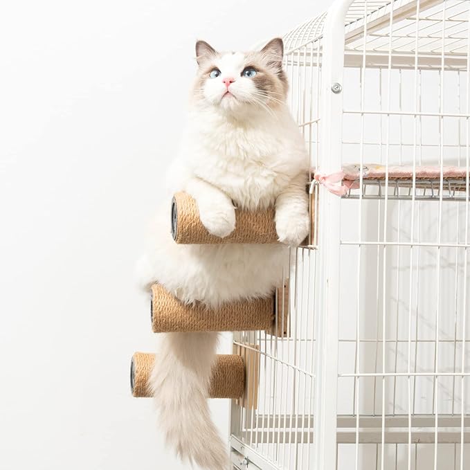 Cat Climbing Steps Scratching Tree - Cage Shelf Wooden Ladder Pets Perch Furniture Inside The cage with Install Screws 4 Steps 6.3x2 inches