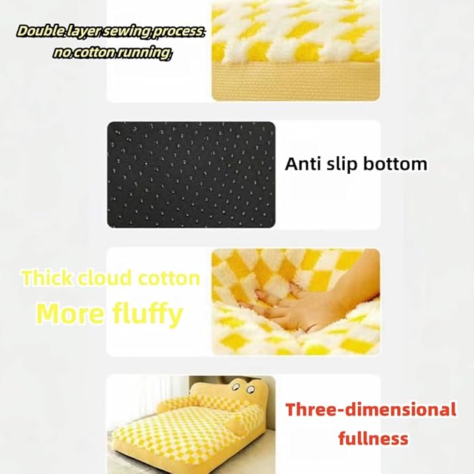 Pet Couch Bed，Pet Bed for Medium Small Cats & Dogs，Fluffy Cat Sofa with Premium Soft Corduroy Fleece，Soft Calming Cat Sofa Beds for Cats Anti-Slip Bottom and Removable Washable Cover (yellow, X-Large)