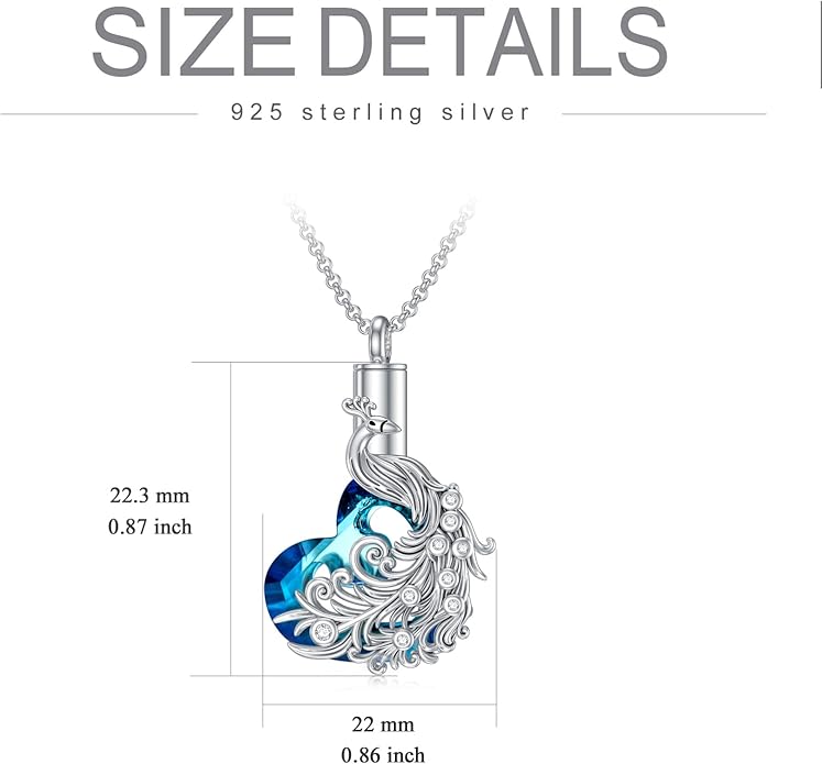 Animal Crystal Urn Necklace For Ashes Sterling Silver Butterfly Dragonfly Bee Phoenix Peacock Hummingbird Fox Angel Wing Pentagram Pentacle Cremation Necklace Heart Teardrop Urn Holder Necklaces For Women Memorial Jewelry