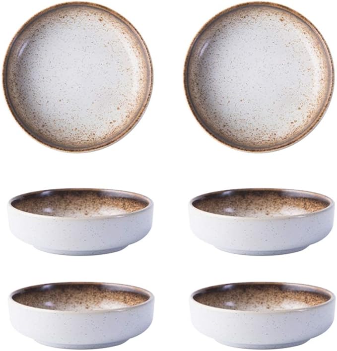 3.5 Inch Japanese Style Classic Porcelain Side Dish Bowl Seasoning Dishes Soy Dipping Sauce Dishes-Set of 6-Beige&White