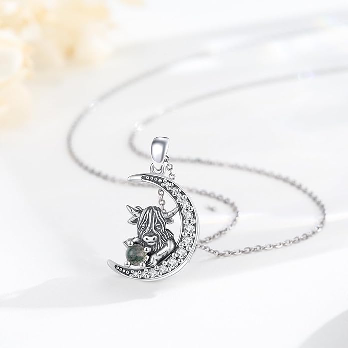 Animal Necklace 925 Sterling Silver Cat/Dog/Fox/Axolotl/Highland Cow Pendant Necklace Cute Animal Jewelry Graduation Gifts for Women
