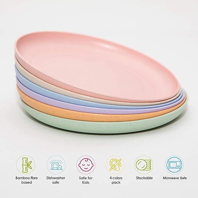 6 PACK 6 Inches Lightweight Mini Wheat Straw Plates Reusable Plate Set Dishwasher & Microwave Safe,Unbreakable Deep Dinner Plates, Plastic Plates Reusable,They are easy to clean BPA free
