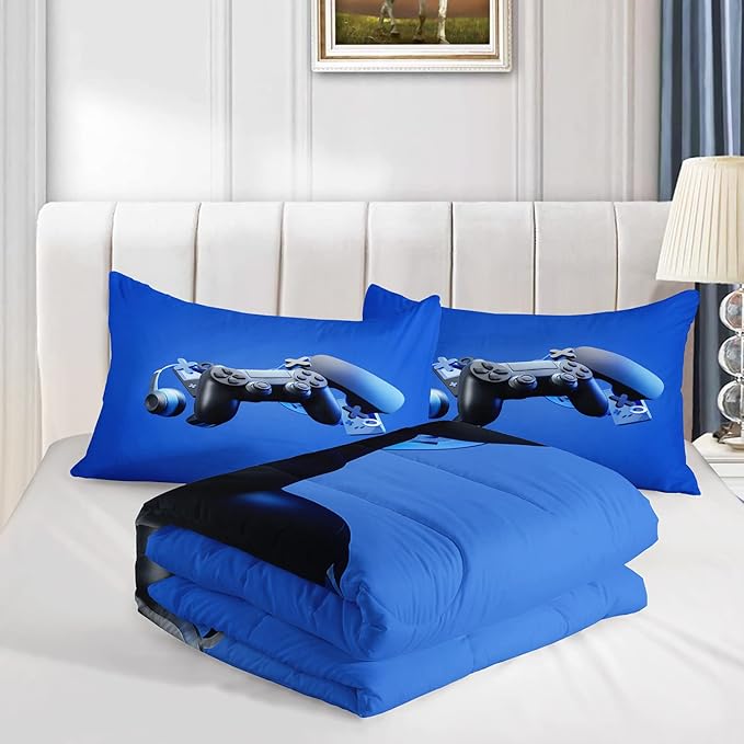 AILONEN Gamer Comforter Sets for Teen Boys, Gaming Bedding Sets Twin Set,Video Game Bedspread,Game Duvet,Gamepad Bed Set,Controller Quilt Set,3 Piece 1 Comforter and 2 Pillowcases