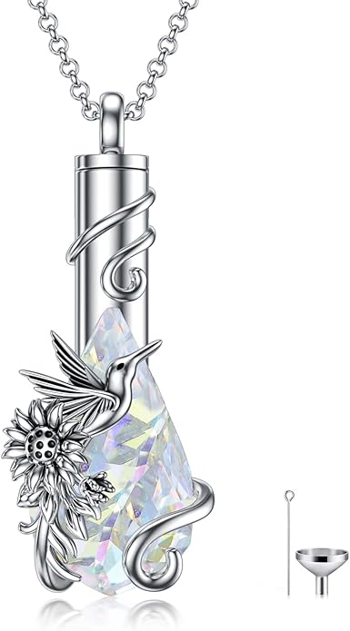 Animal Crystal Urn Necklace For Ashes Sterling Silver Butterfly Dragonfly Bee Phoenix Peacock Hummingbird Fox Angel Wing Pentagram Pentacle Cremation Necklace Heart Teardrop Urn Holder Necklaces For Women Memorial Jewelry