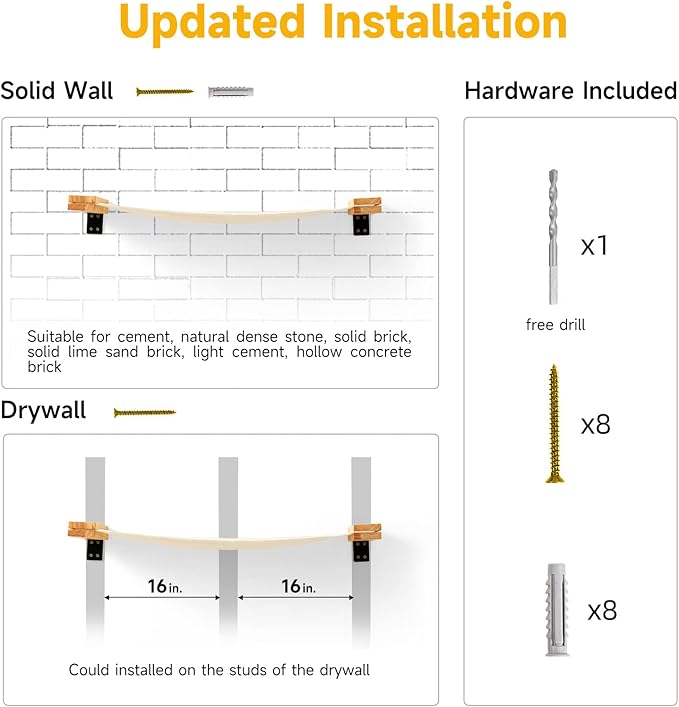 FUKUMARU Cat Wall Furniture, 34 x 13 inch Cat Hammock for DIY Cat Wall Shelves and Cat Window Perch, for Most Kitten, Medium and Large Cats