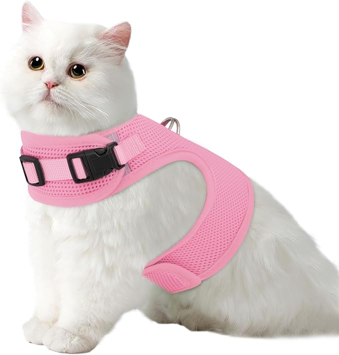 MoNiBloom Soft Cat Harness for Walking Escape Proof and Travel, Kitten Adjustable Breathable Vest Harness - Pink, L