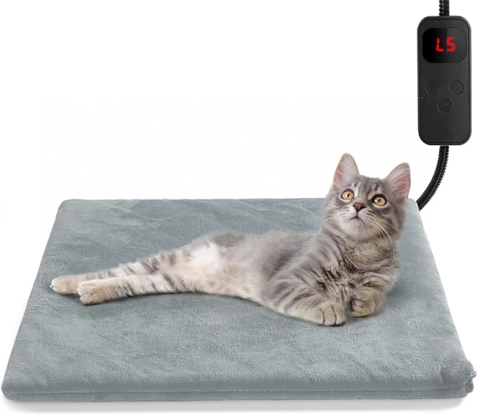 Outdoor Pet Heating Pad for Cat & Dog, Indoor Warming Heated Mat Pad, Adjustable Waterproof Heated Dog Cat Bed with 6 Temperature & 5 Timers Set Auto Off, Pet Heater Warmer Blanket