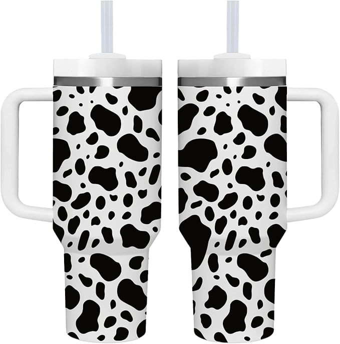 AMZUShome 40 OZ Cow Print Tumbler with Handle.Unique Birthday Christmas Gifts for cow print lover.Personalized 40 OZ Cow Print Tumbler Gifts for Women Men.